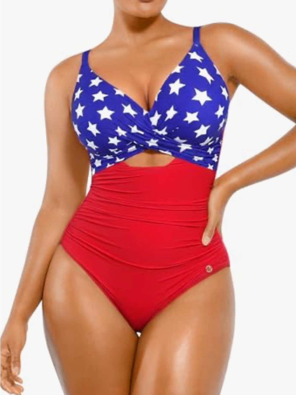 SHAPELLX Tummy Control Star-Print Red & Blue One-Piece Swimsuit with Twist Front